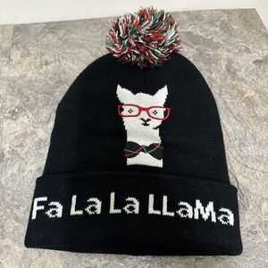 Christmas Fa La La Llama Hat Adult Unisex Beanie (pompom) One Size EUC
